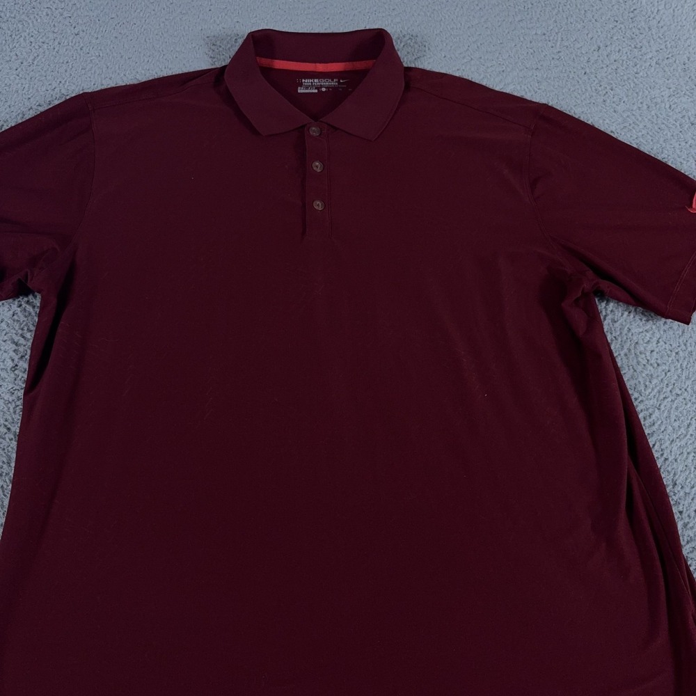 Nike Golf Polo Shirt Mens XL Red Geometric Dri Fit Tour Performance Preppy‎ Logo